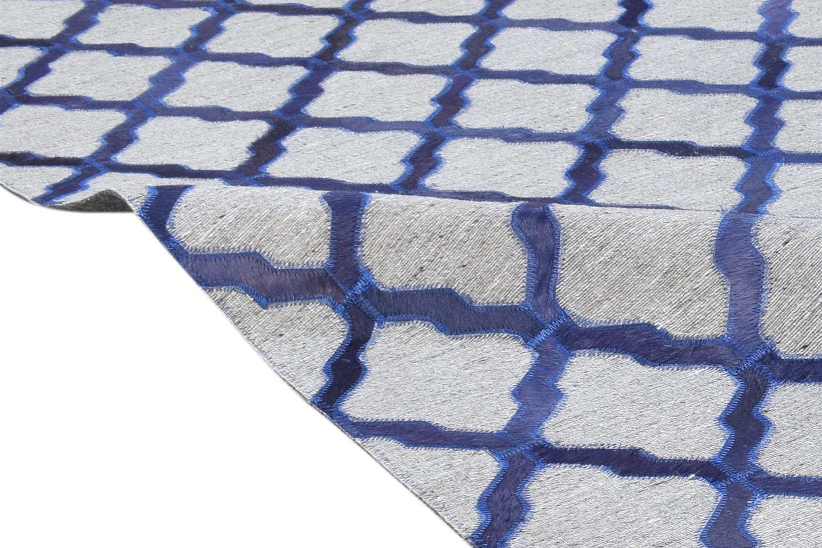 Leather / Cotton Blue Rug 5X8 Modern Hand Woven Moroccan Trellis Room Size 