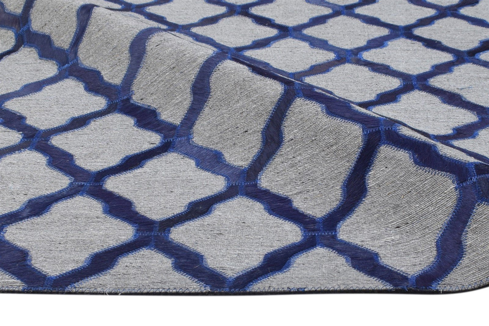 Leather / Cotton Blue Rug 5X8 Modern Hand Woven Moroccan Trellis Room Size 