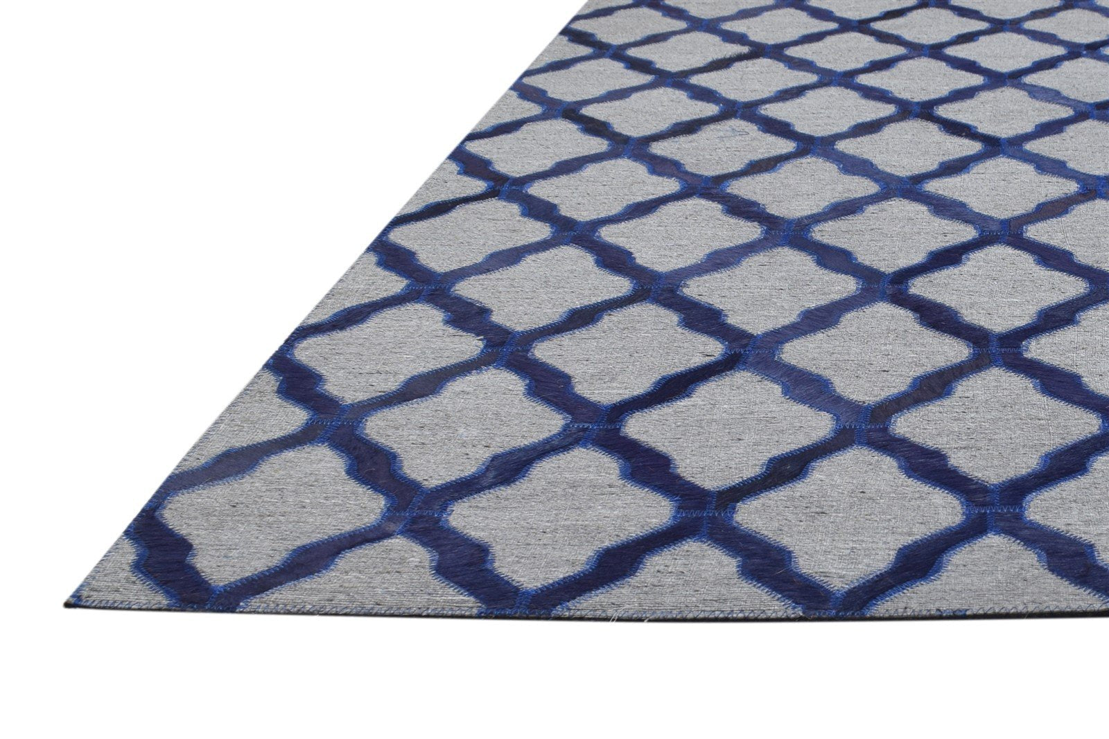 Leather / Cotton Blue Rug 5X8 Modern Hand Woven Moroccan Trellis Room Size 