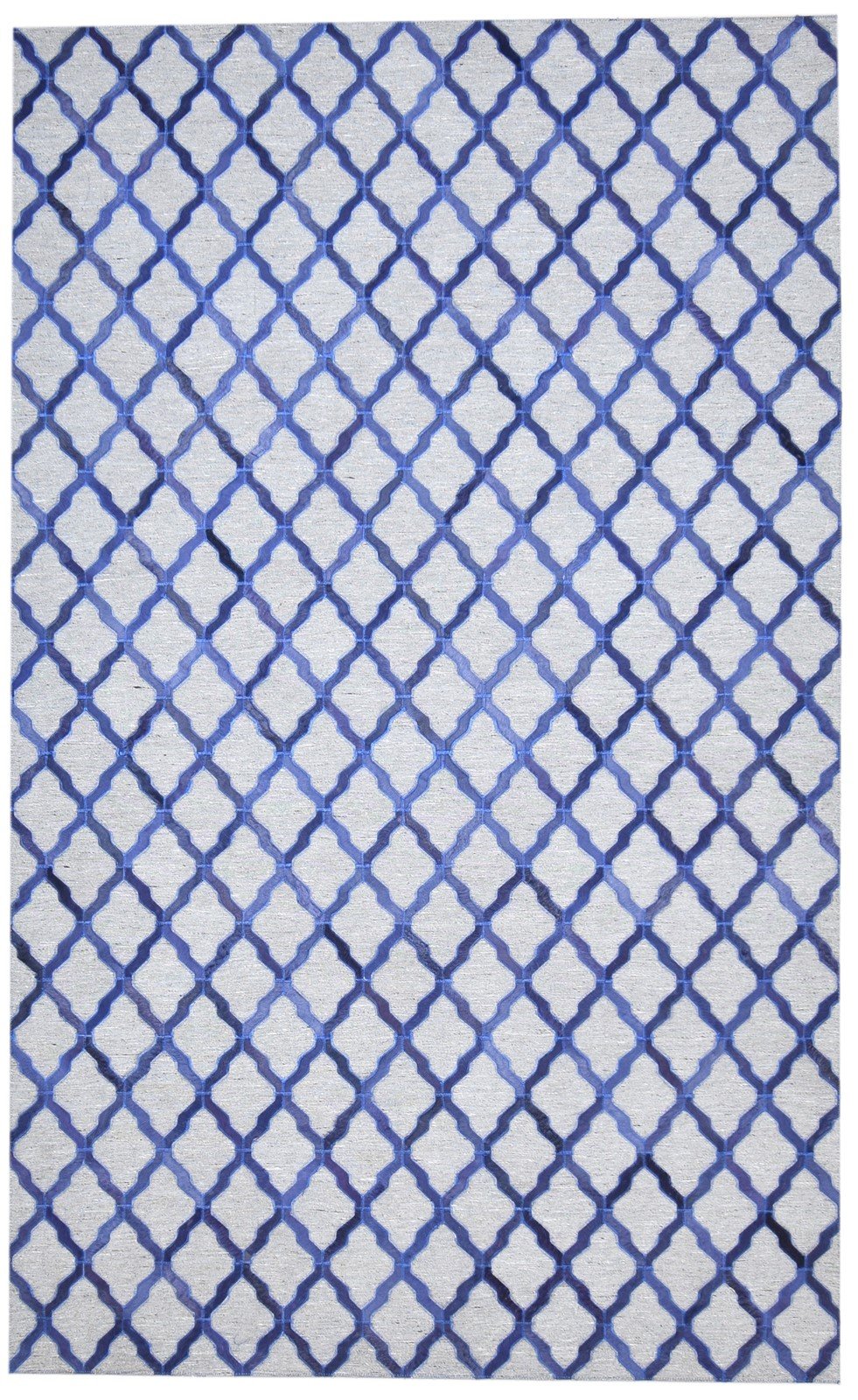 Leather / Cotton Blue Rug 5X8 Modern Hand Woven Moroccan Trellis Room Size 