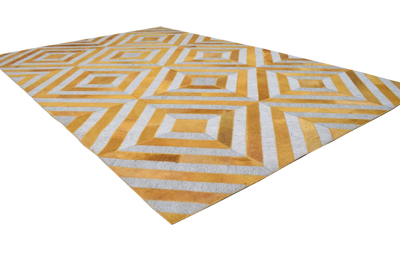 Hand Woven Gold Leather / Cotton Rug 5X8 Modern Moroccan Diamond Room Size 