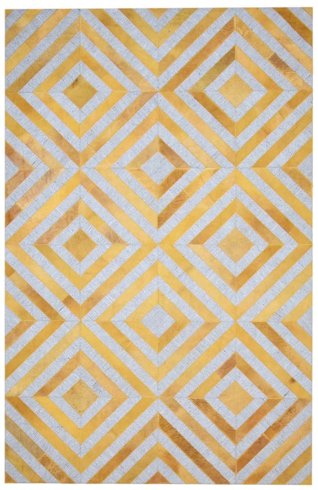 Hand Woven Gold Leather / Cotton Rug 5X8 Modern Moroccan Diamond Room Size 