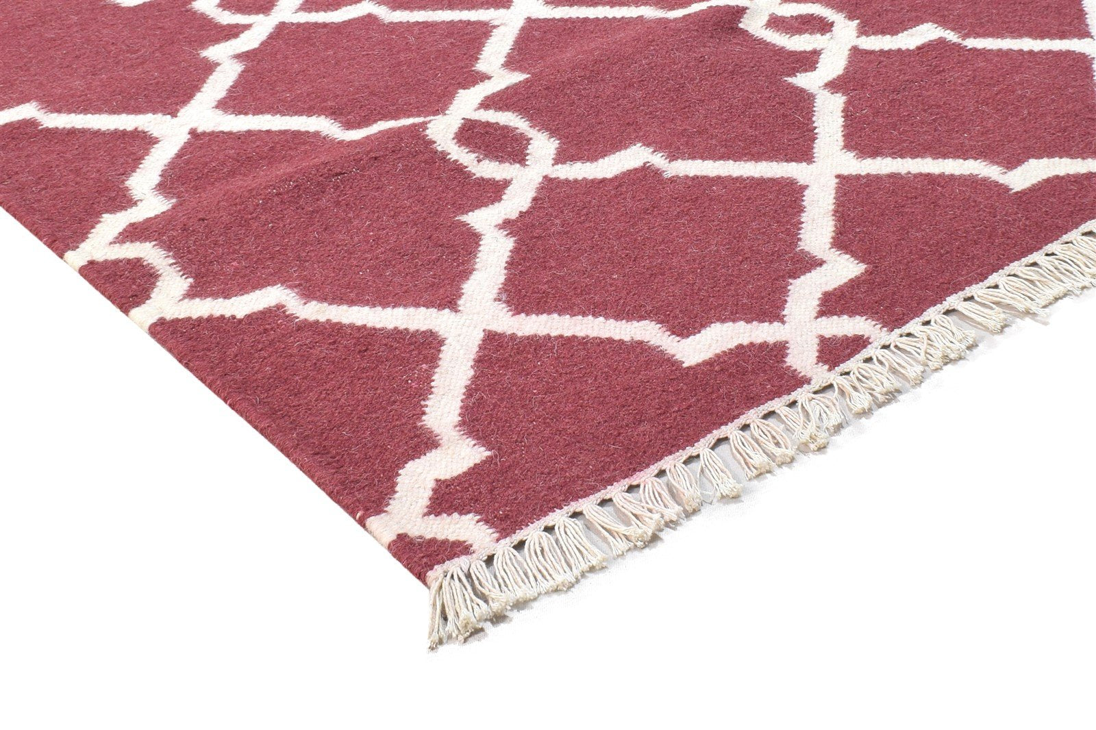 Wine Wool Rug 4' X 6' Modern Dhurrie Moroccan Trellis Room Size Carpet 