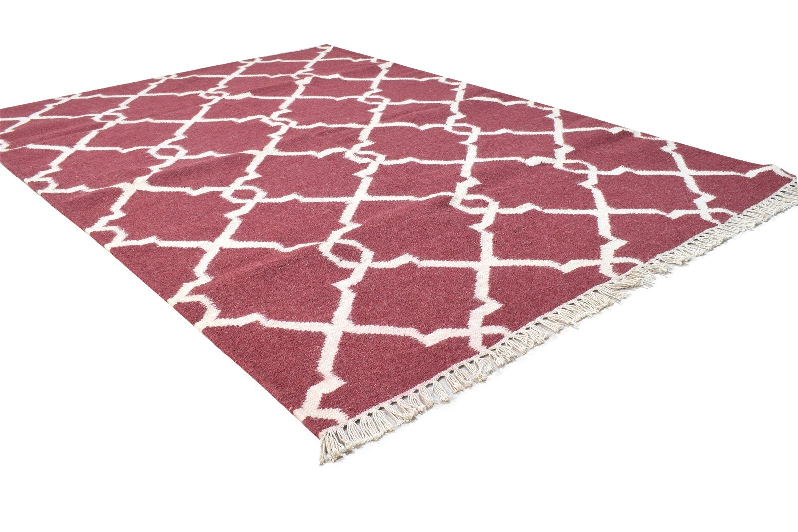 Wine Wool Rug 4' X 6' Modern Dhurrie Moroccan Trellis Room Size Carpet 