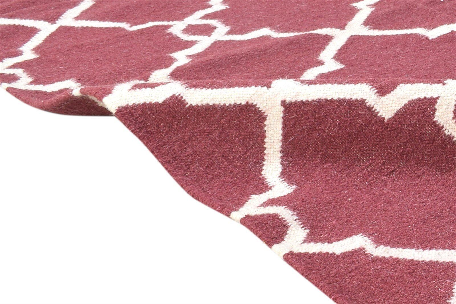 Wine Wool Rug 4' X 6' Modern Dhurrie Moroccan Trellis Room Size Carpet 