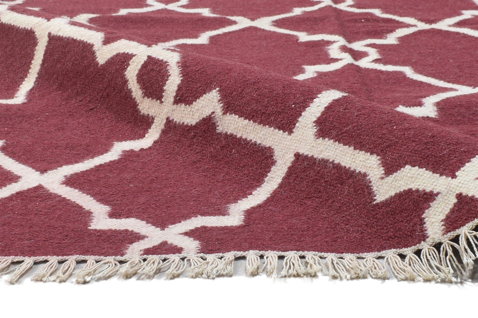 Wine Wool Rug 4' X 6' Modern Dhurrie Moroccan Trellis Room Size Carpet 