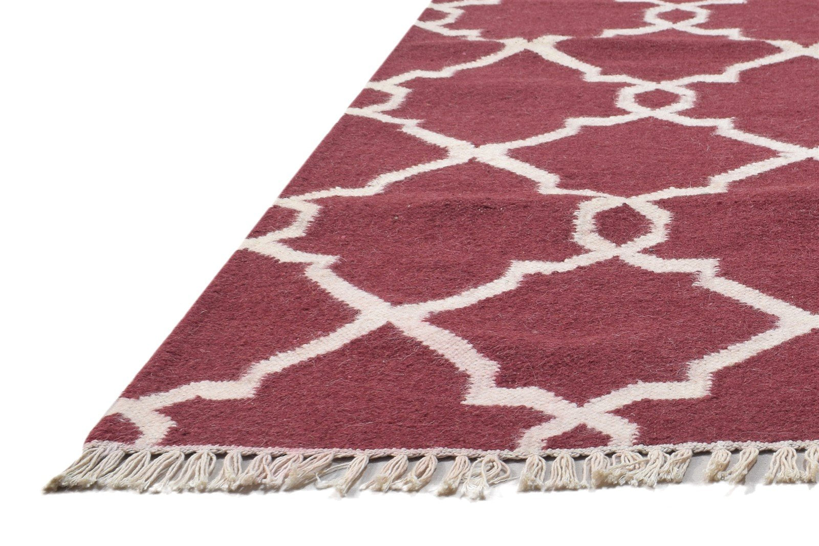 Wine Wool Rug 4' X 6' Modern Dhurrie Moroccan Trellis Room Size Carpet 