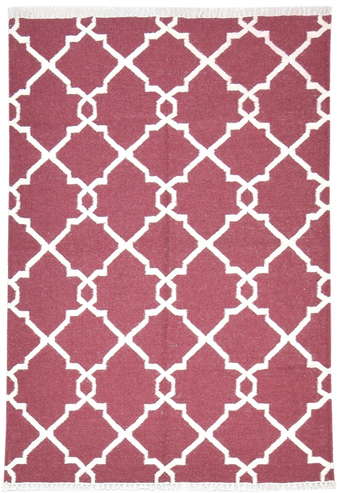 Wine Wool Rug 4' X 6' Modern Dhurrie Moroccan Trellis Room Size Carpet 