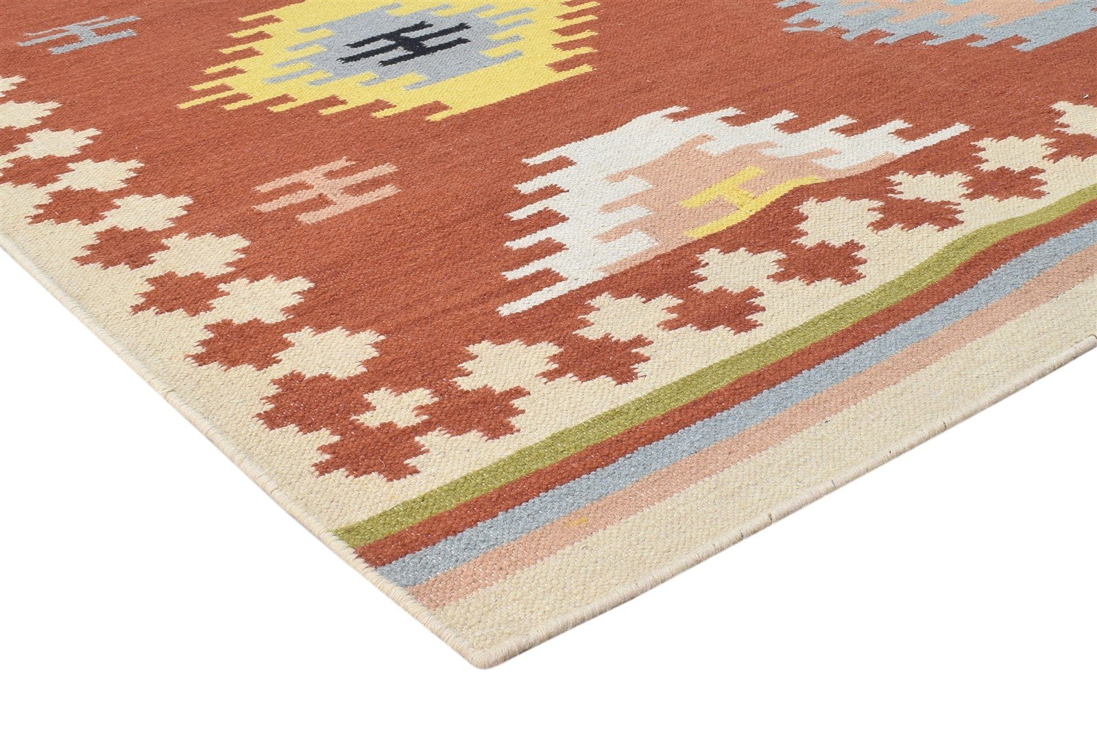 Wool Rust Rug 5' X 7' Persian Dhurrie Southwestern Tribal Room Size Carpet 