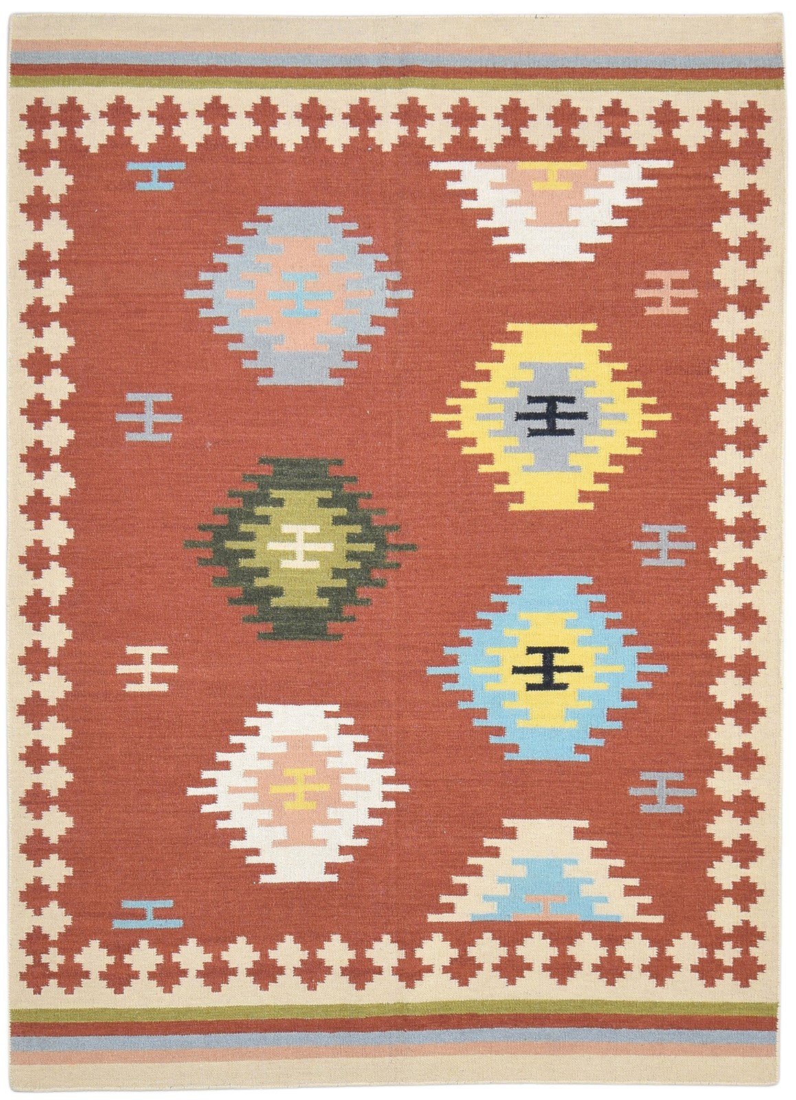 Wool Rust Rug 5' X 7' Persian Dhurrie Southwestern Tribal Room Size Carpet 