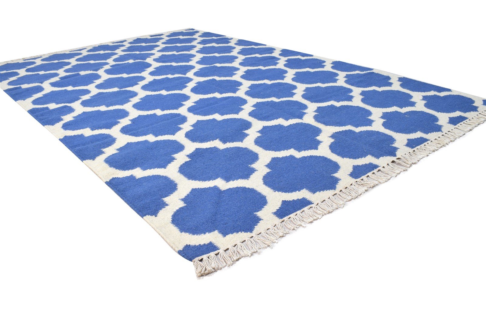 Dhurrie Blue Wool Rug 5' X 7' Modern Moroccan Trellis Room Size Carpet 