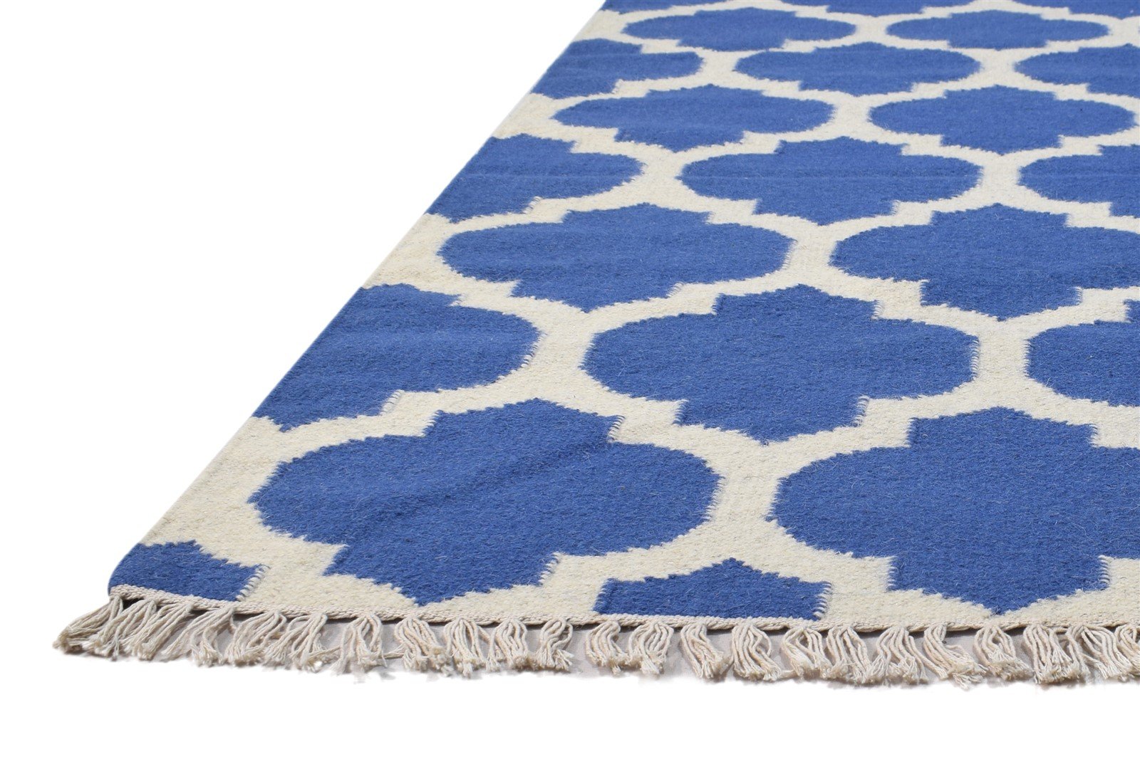 Dhurrie Blue Wool Rug 5' X 7' Modern Moroccan Trellis Room Size Carpet 