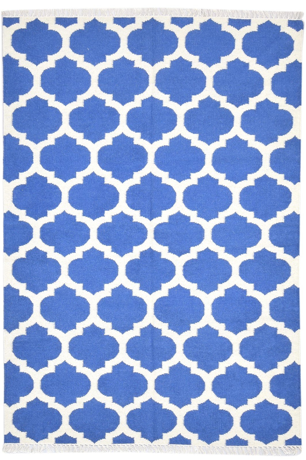 Dhurrie Blue Wool Rug 5' X 7' Modern Moroccan Trellis Room Size Carpet 