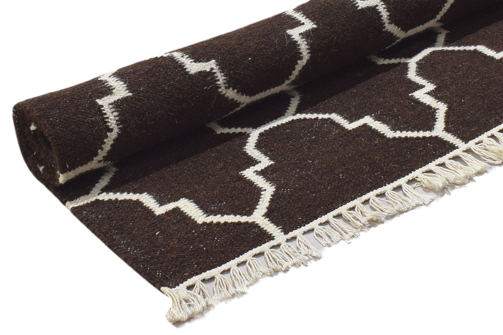 Brown Wool Rug 4' X 6' Modern Dhurrie Moroccan Trellis Room Size Carpet 