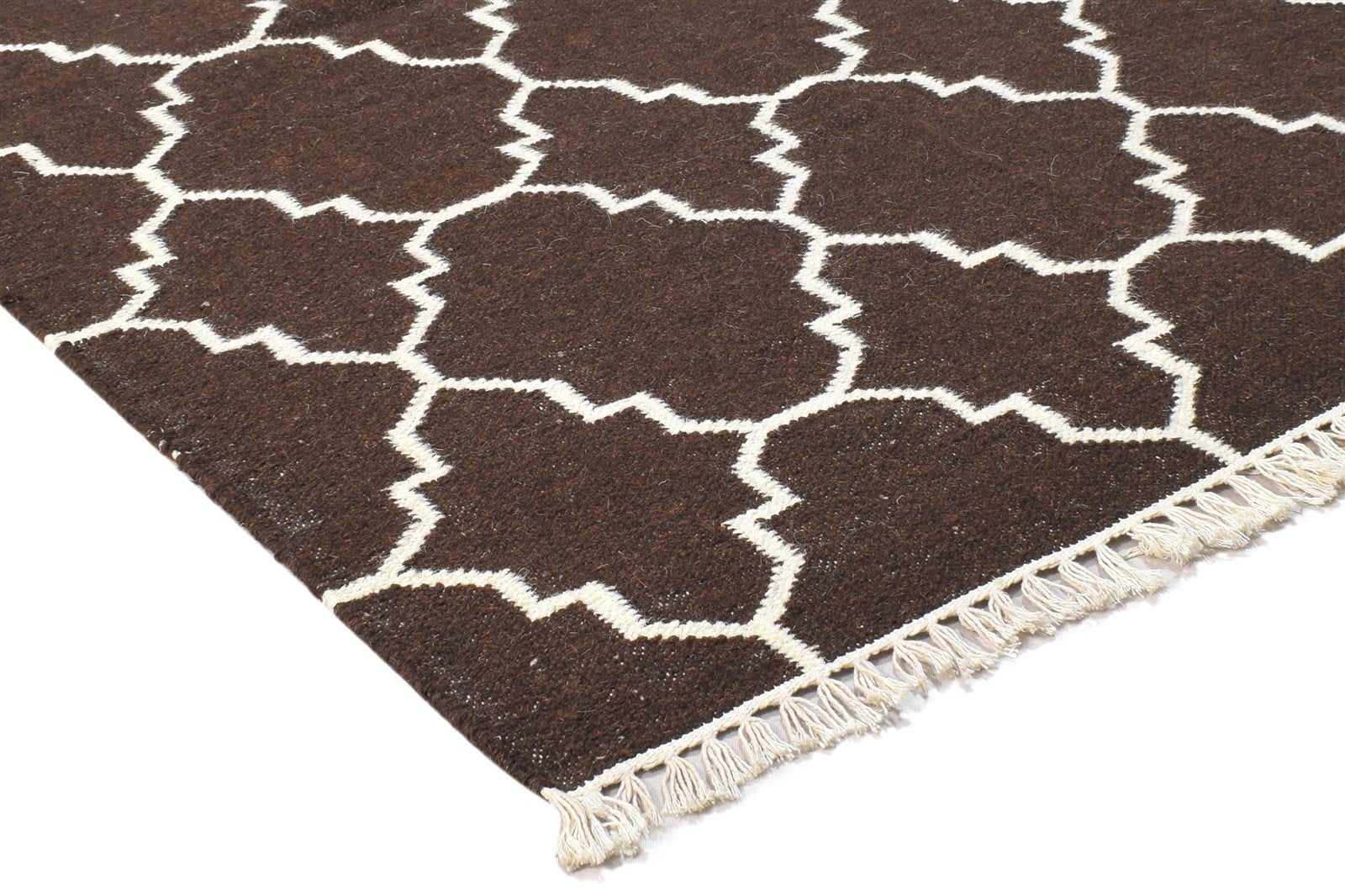 Brown Wool Rug 4' X 6' Modern Dhurrie Moroccan Trellis Room Size Carpet 