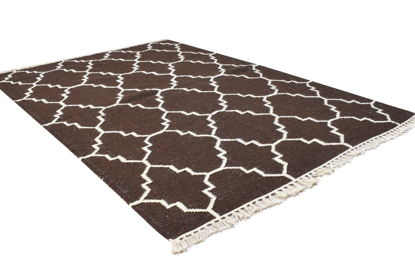 Brown Wool Rug 4' X 6' Modern Dhurrie Moroccan Trellis Room Size Carpet 