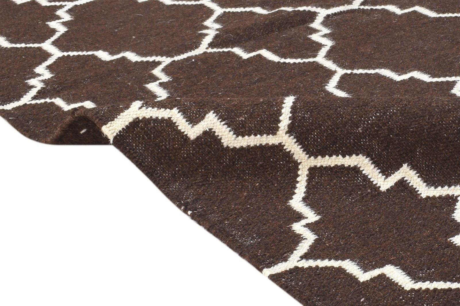 Brown Wool Rug 4' X 6' Modern Dhurrie Moroccan Trellis Room Size Carpet 