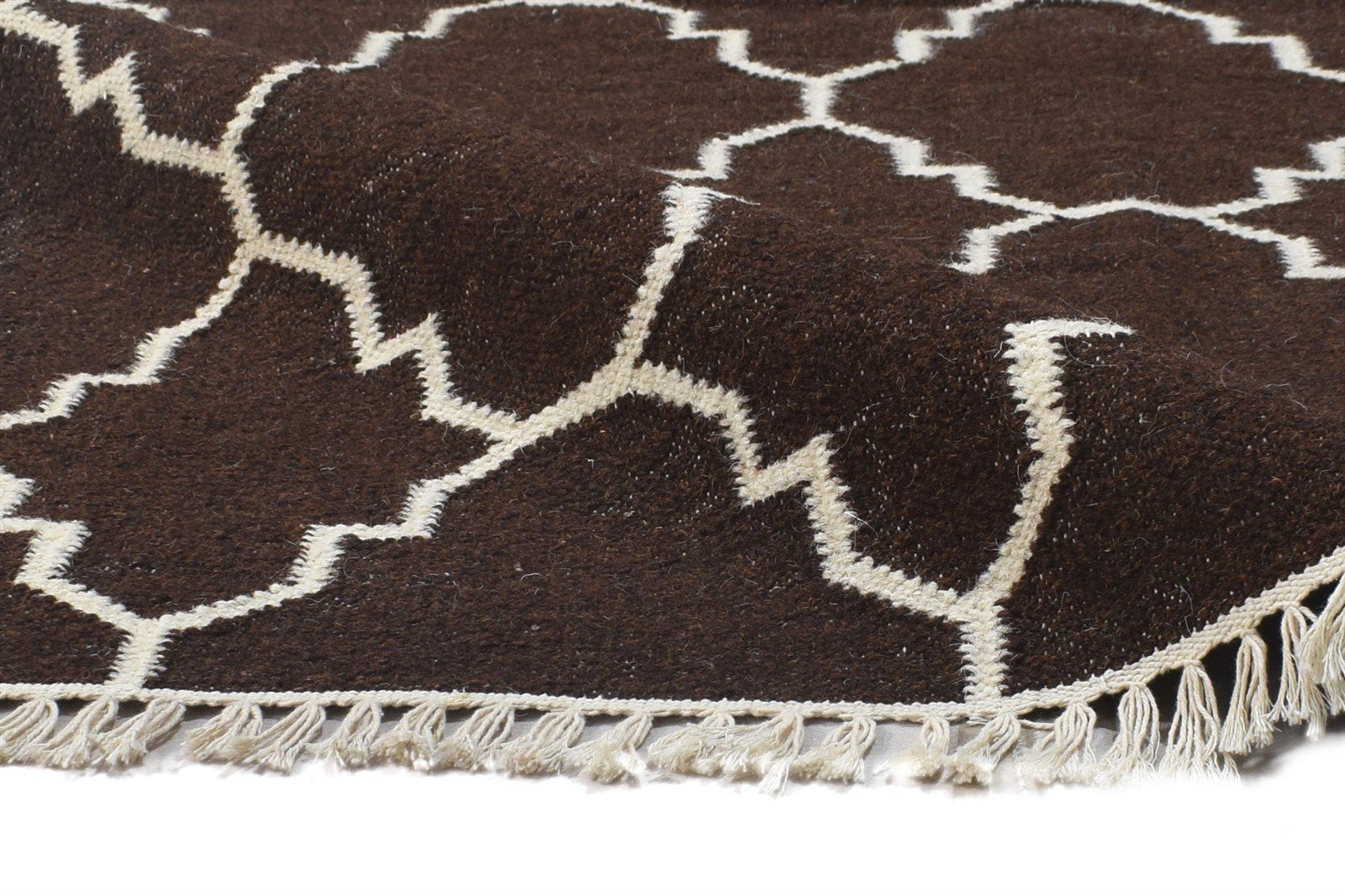 Brown Wool Rug 4' X 6' Modern Dhurrie Moroccan Trellis Room Size Carpet 