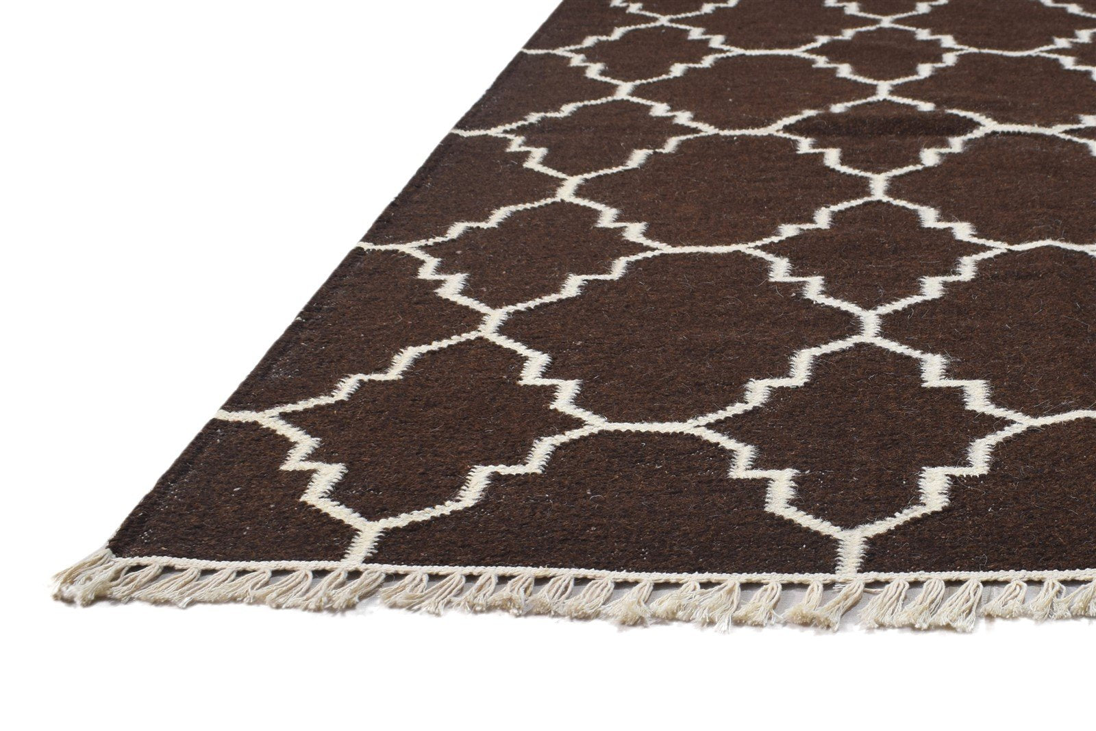 Brown Wool Rug 4' X 6' Modern Dhurrie Moroccan Trellis Room Size Carpet 