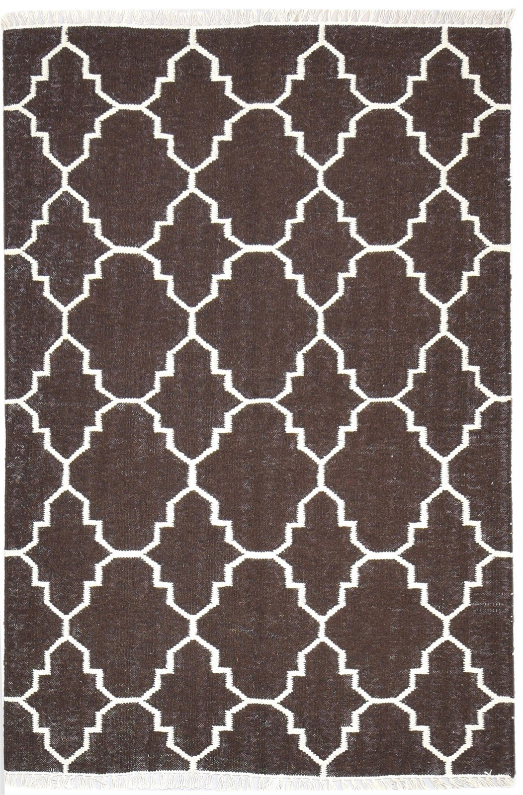 Brown Wool Rug 4' X 6' Modern Dhurrie Moroccan Trellis Room Size Carpet 