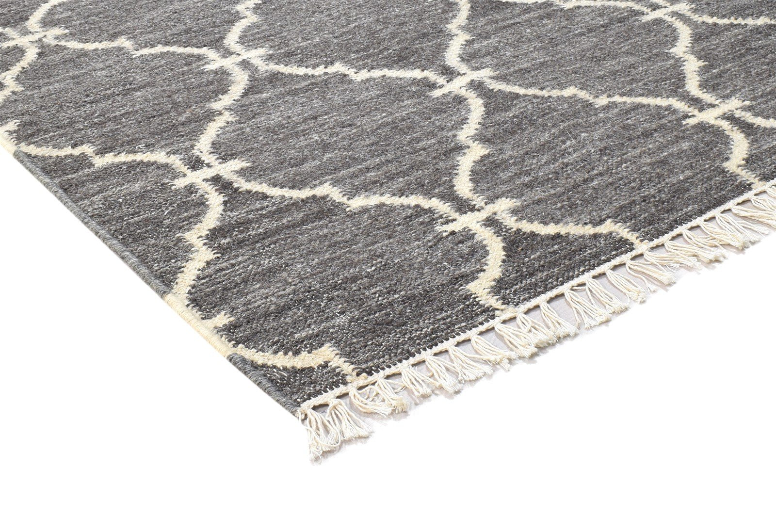 Wool Dark Grey Rug 3' X 5' Modern Dhurrie Moroccan Trellis Small Carpet 