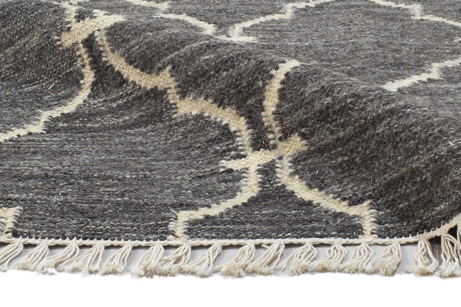 Wool Dark Grey Rug 3' X 5' Modern Dhurrie Moroccan Trellis Small Carpet 