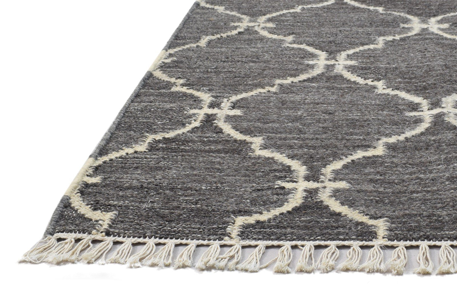 Wool Dark Grey Rug 3' X 5' Modern Dhurrie Moroccan Trellis Small Carpet 