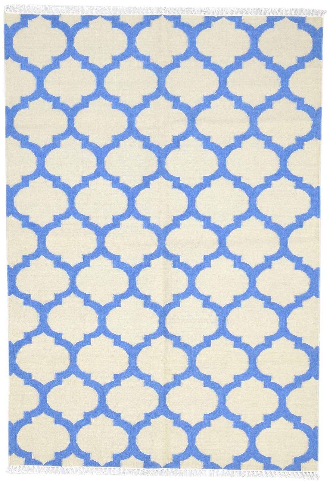 Dhurrie Blue Wool Rug 5' X 7' Modern Moroccan Trellis Room Size Carpet 