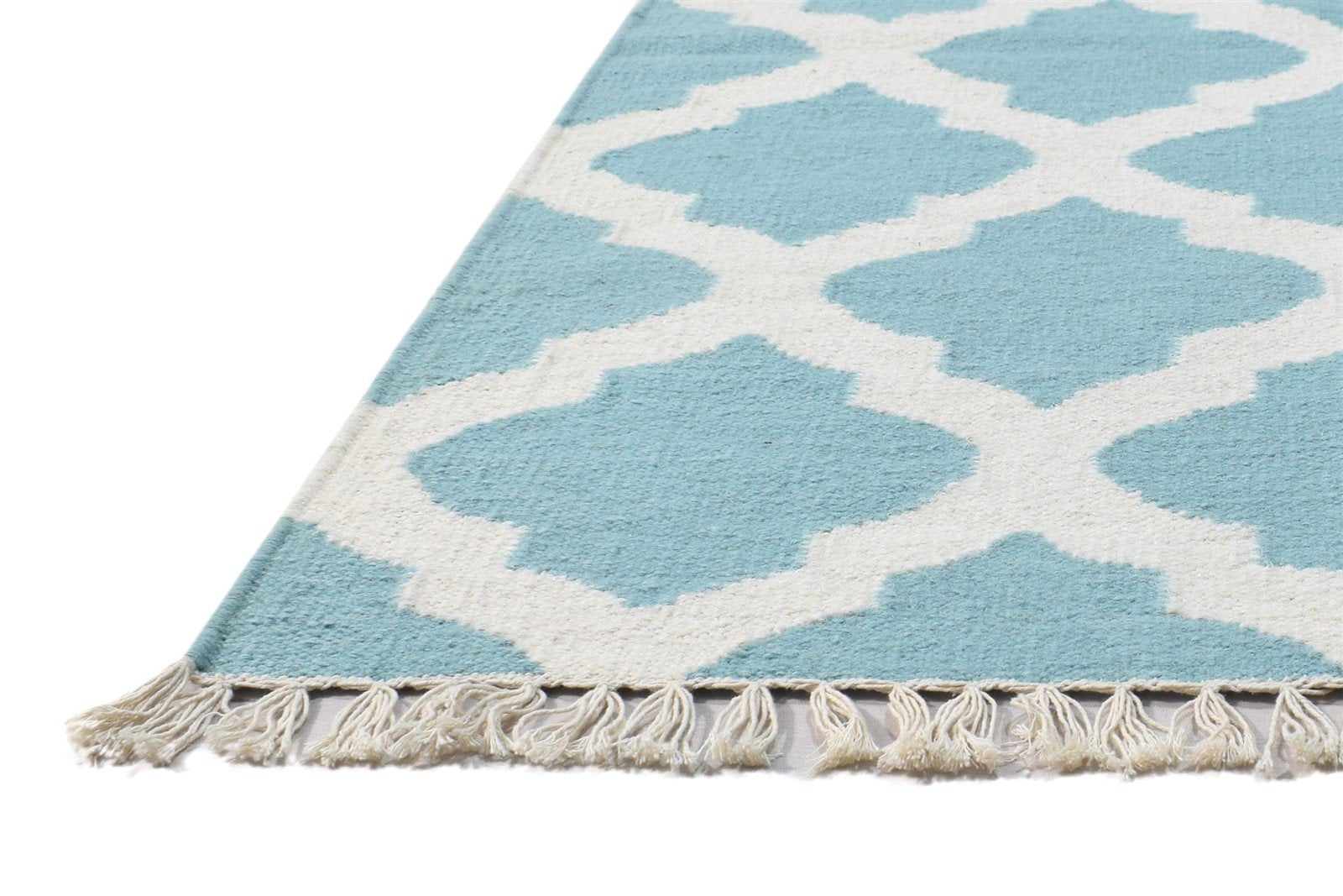 Teal Blue Wool Rug 3' X 5' Modern Dhurrie Moroccan Trellis Small Carpet 