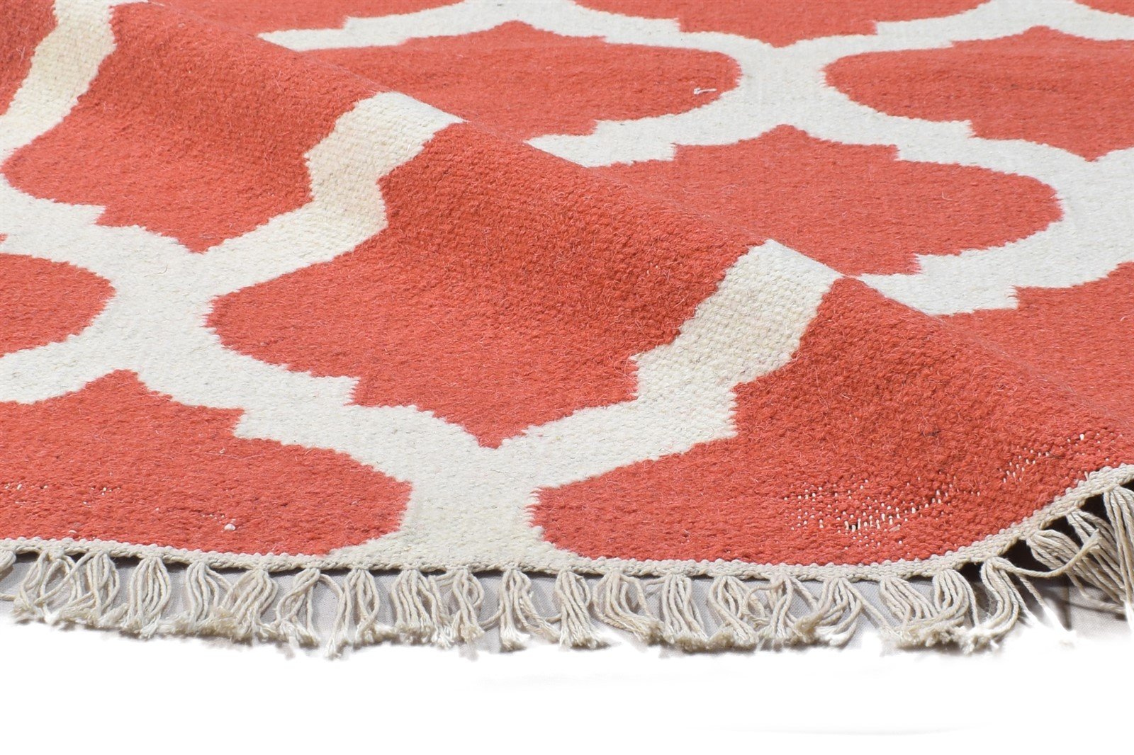 Dhurrie Pink Wool Rug 5' X 8' Modern Moroccan Trellis Room Size Carpet 