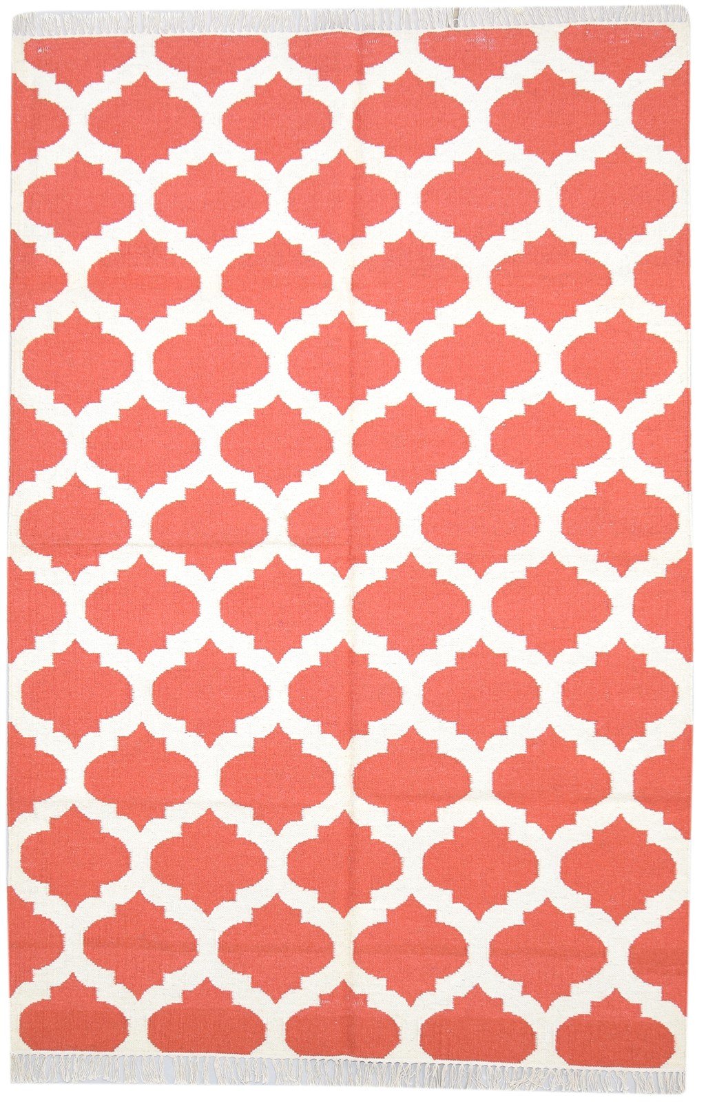 Dhurrie Pink Wool Rug 5' X 8' Modern Moroccan Trellis Room Size Carpet 