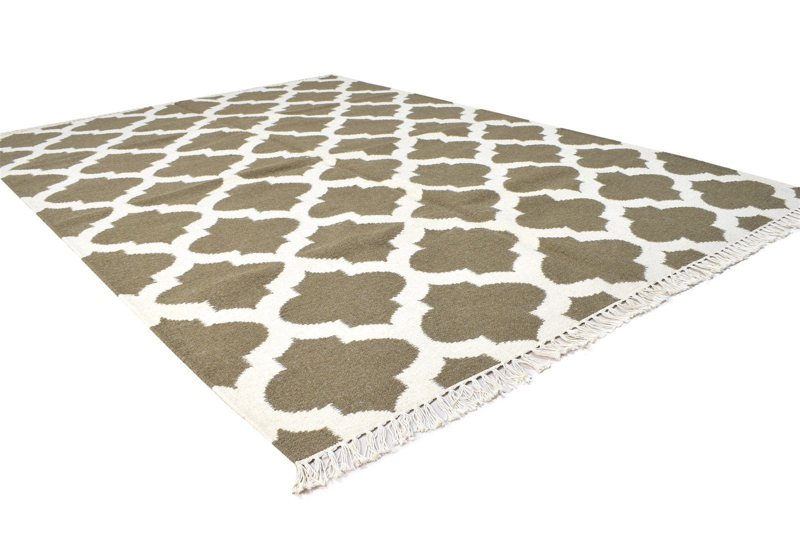 Brown Wool Rug 5' X 7' Modern Dhurrie Moroccan Trellis Room Size Carpet 