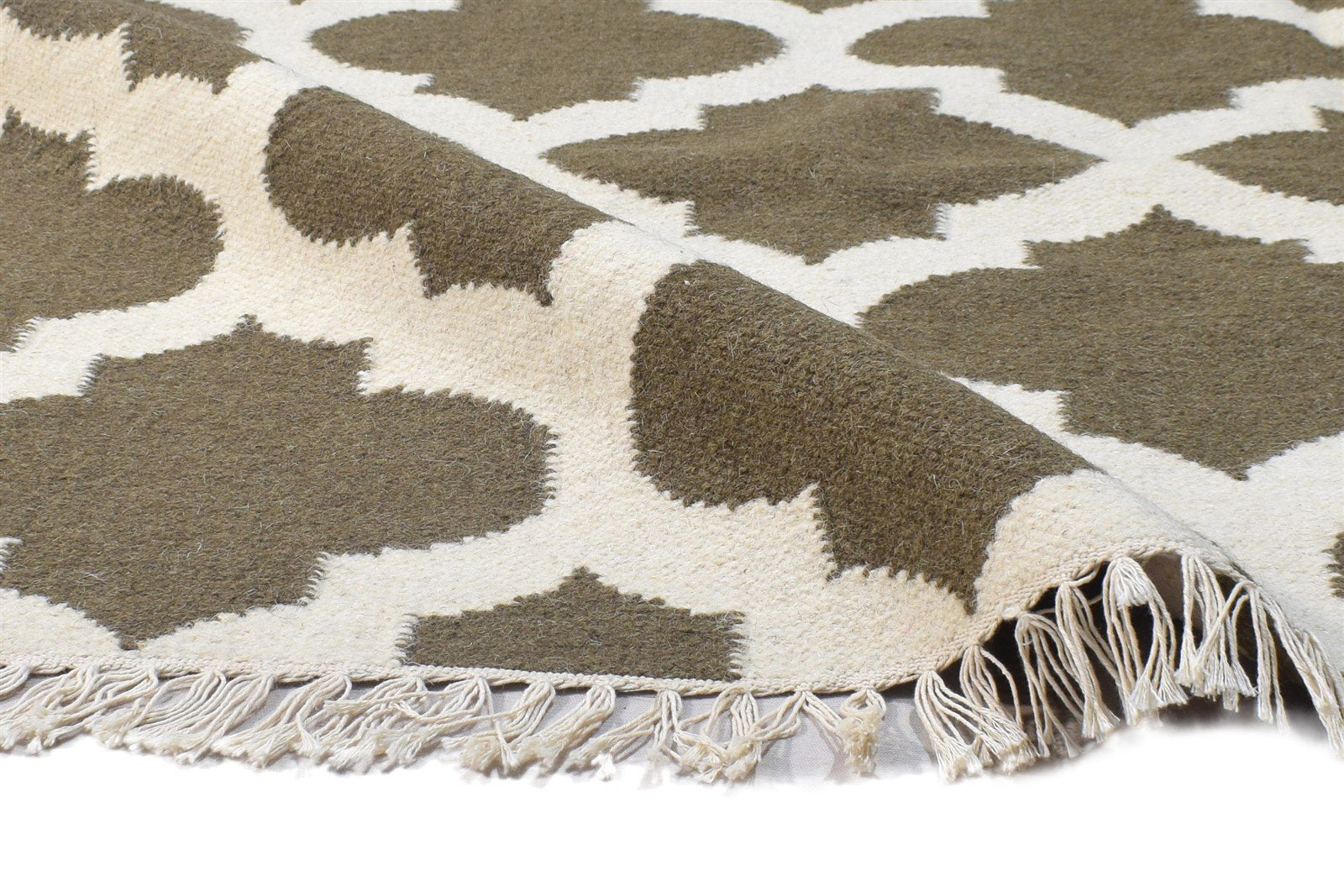 Brown Wool Rug 5' X 7' Modern Dhurrie Moroccan Trellis Room Size Carpet 