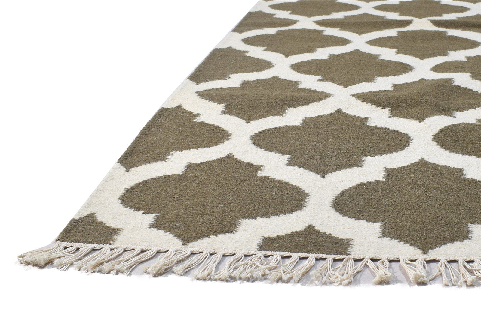 Brown Wool Rug 5' X 7' Modern Dhurrie Moroccan Trellis Room Size Carpet 