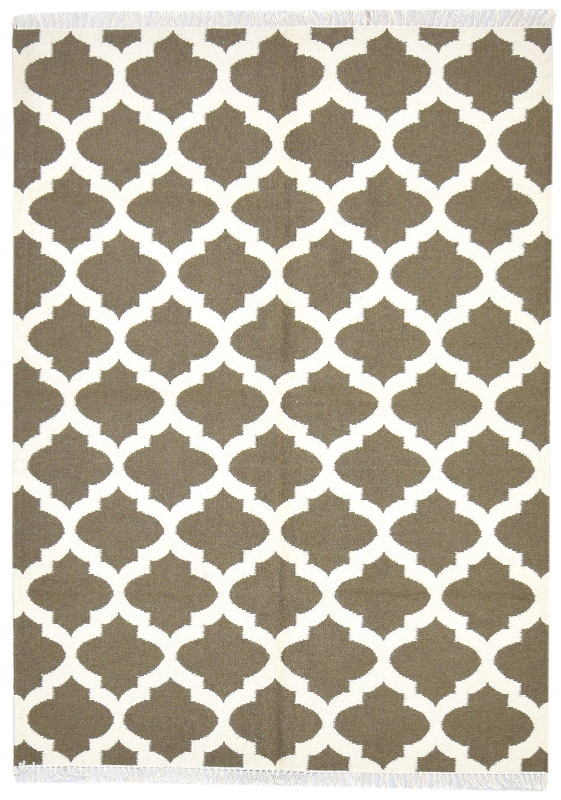 Brown Wool Rug 5' X 7' Modern Dhurrie Moroccan Trellis Room Size Carpet 