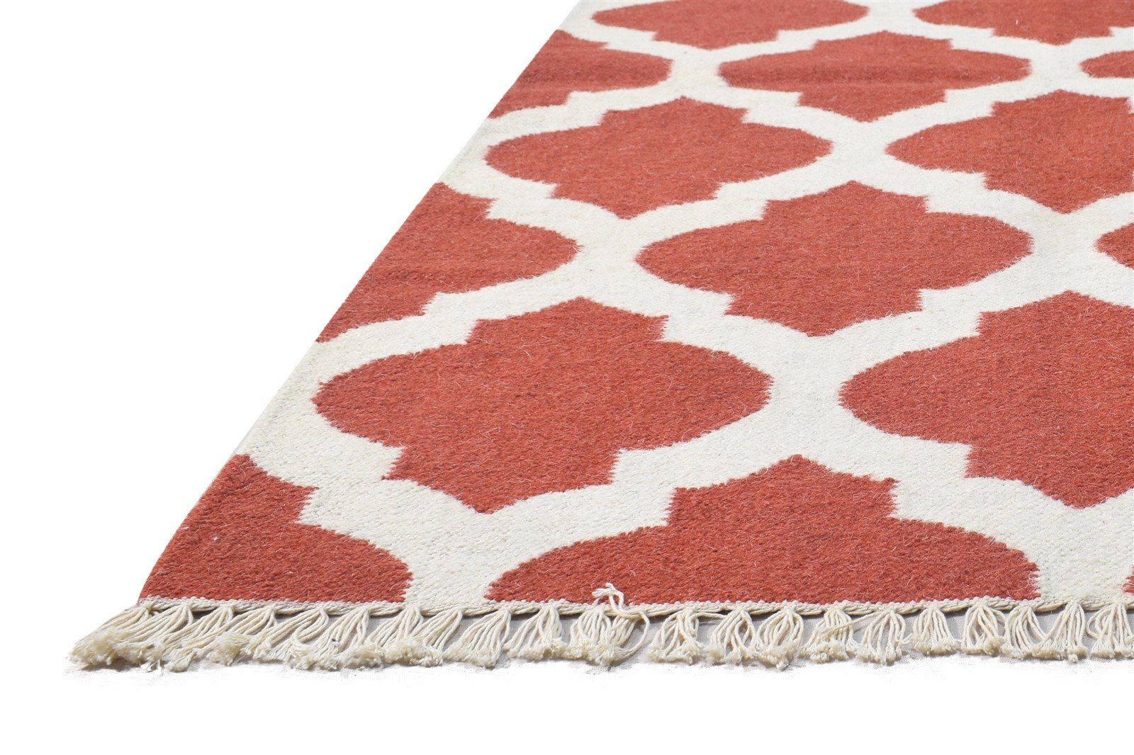 Wool Pink Rug 3' X 5' Modern Dhurrie Moroccan Trellis Small Carpet 