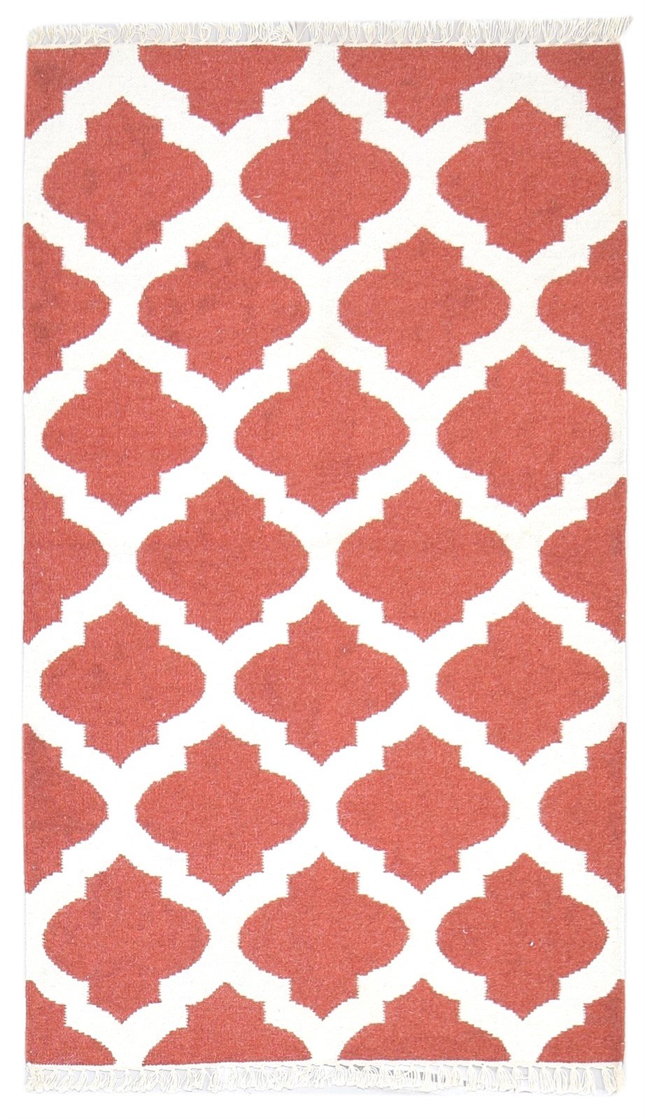 Wool Pink Rug 3' X 5' Modern Dhurrie Moroccan Trellis Small Carpet 