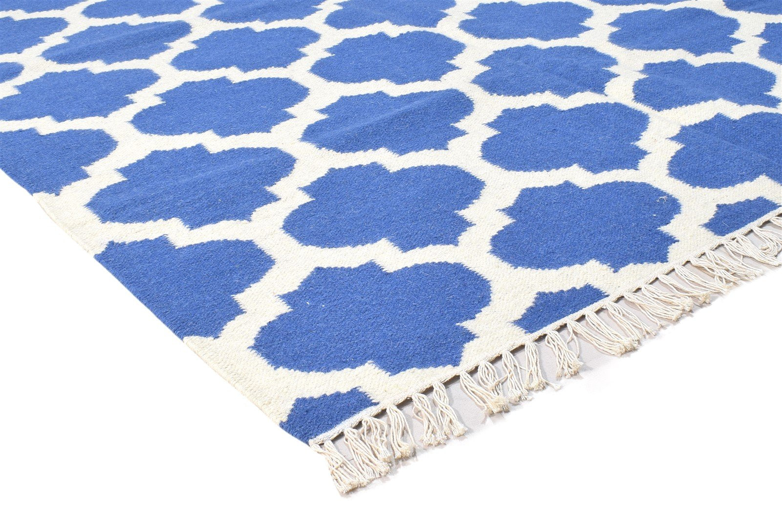 Wool Blue Rug 5' X 7' Modern Dhurrie Moroccan Trellis Room Size Carpet 