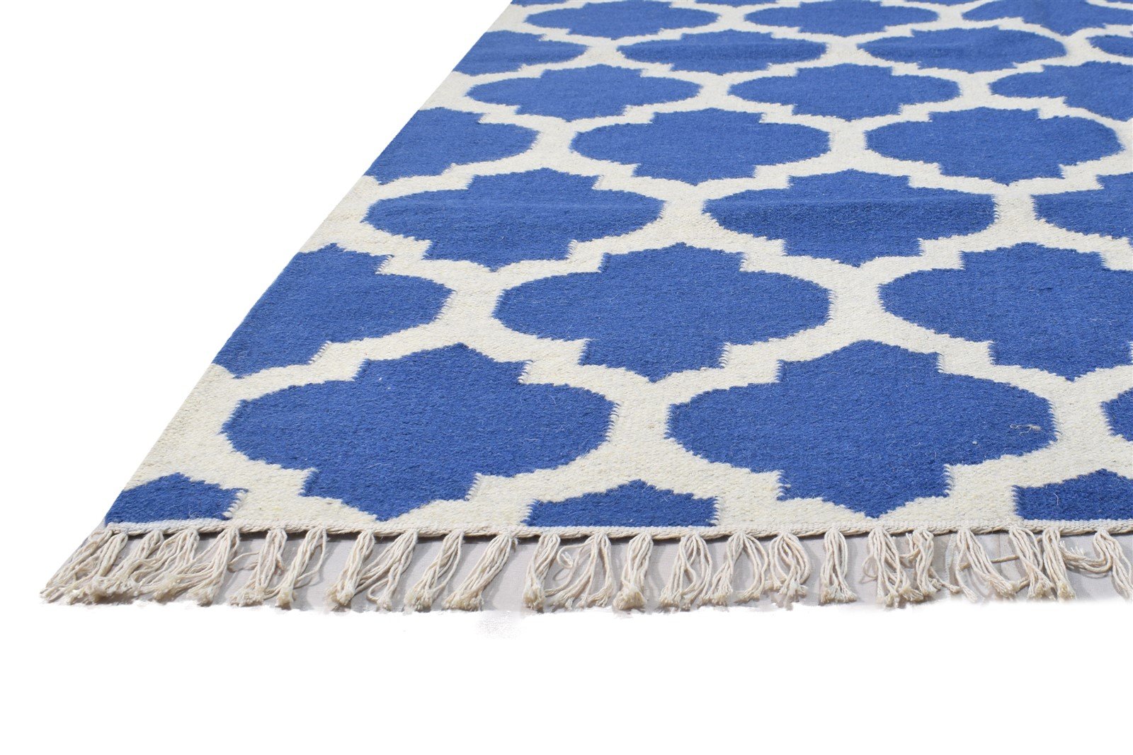 Wool Blue Rug 5' X 7' Modern Dhurrie Moroccan Trellis Room Size Carpet 