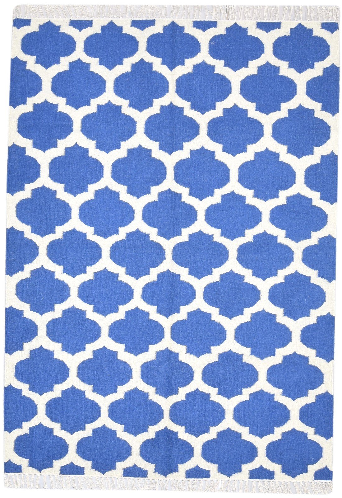 Wool Blue Rug 5' X 7' Modern Dhurrie Moroccan Trellis Room Size Carpet 