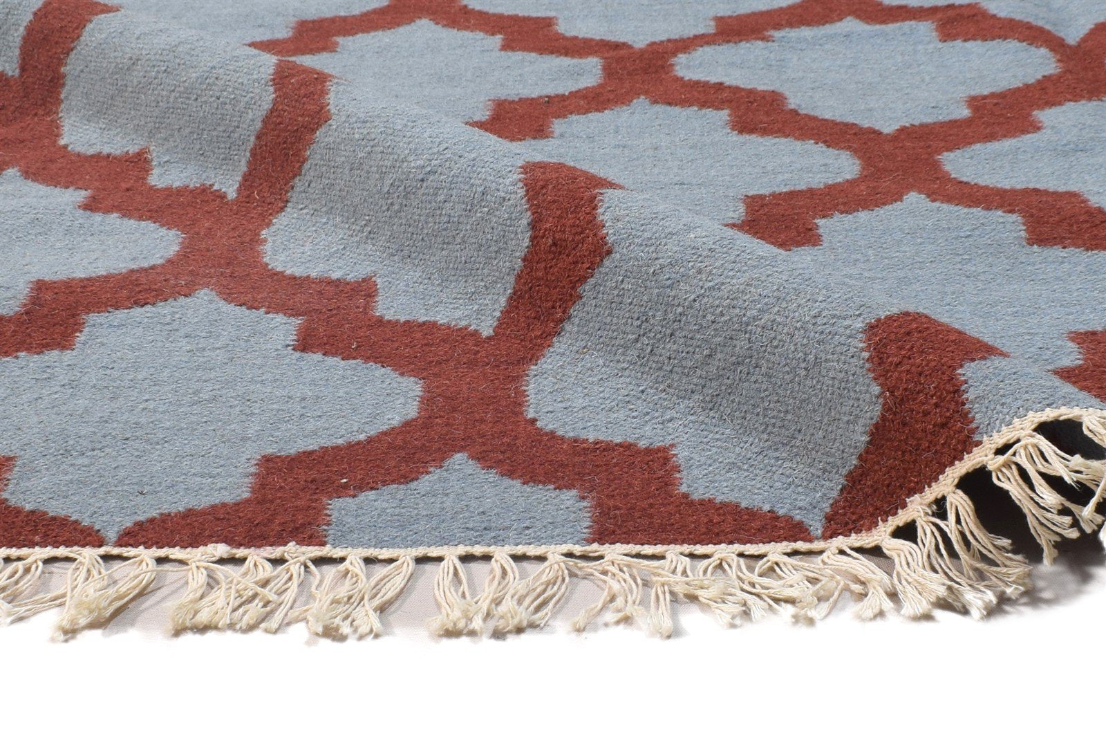 5' X 7' Rug Wool Grey Modern Dhurrie Moroccan Trellis Room Size Carpet 