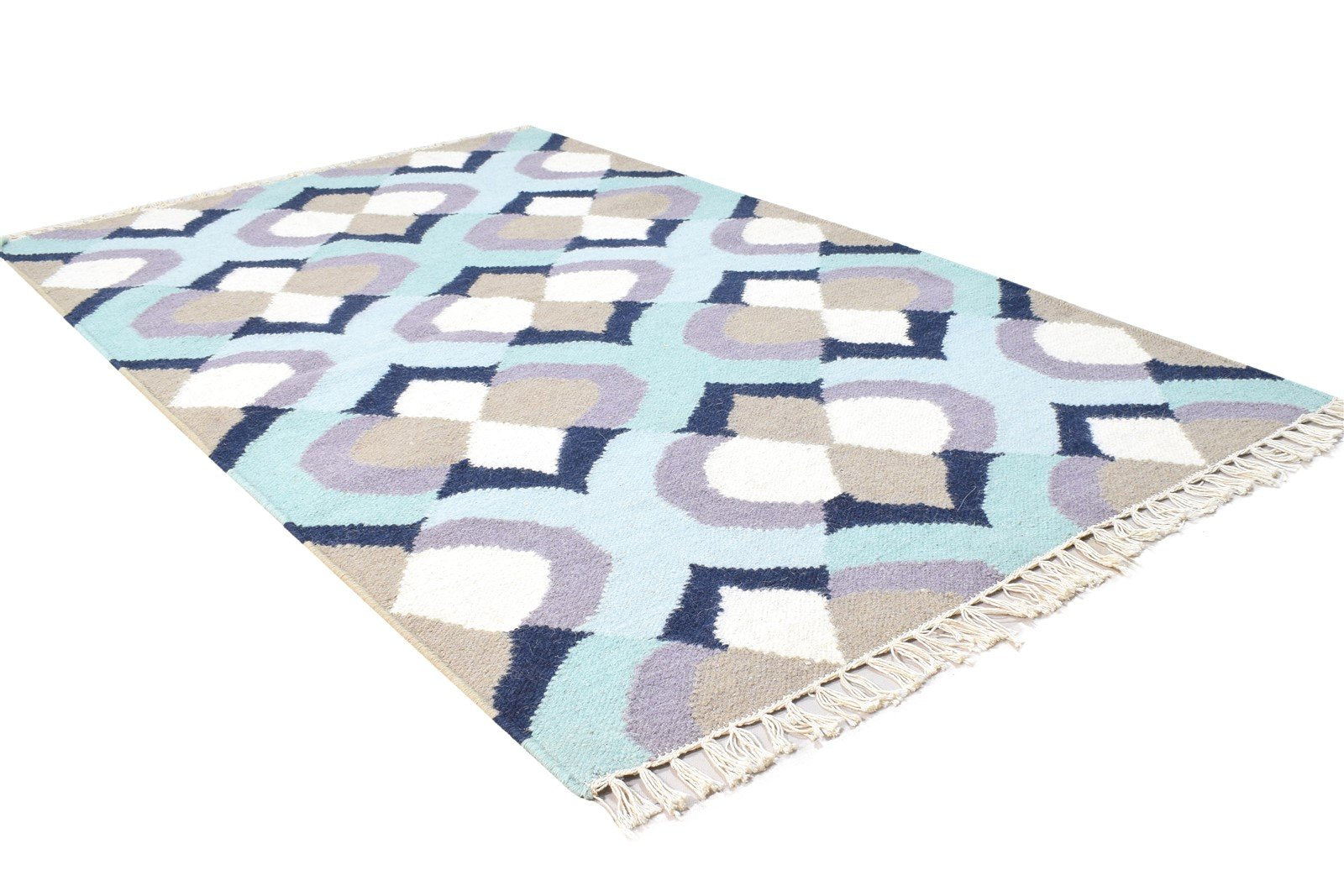 Wool Blue Rug 3' X 5' Modern Dhurrie Moroccan Abstract Small Carpet 