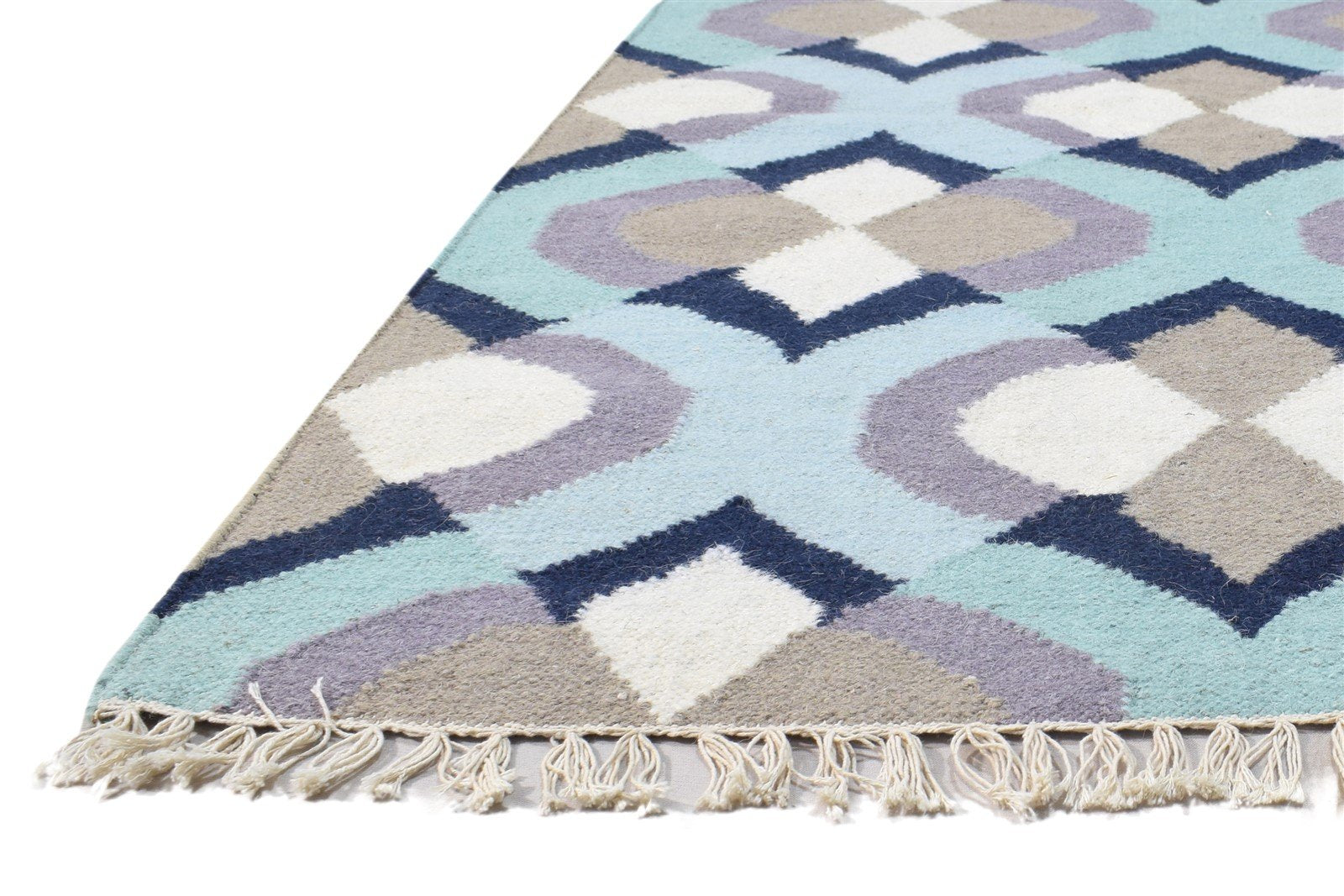 Wool Blue Rug 3' X 5' Modern Dhurrie Moroccan Abstract Small Carpet 