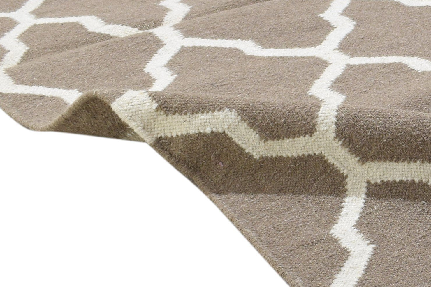 Dhurrie Beige Wool Rug 4' X 6' Modern Moroccan Trellis Room Size Carpet 