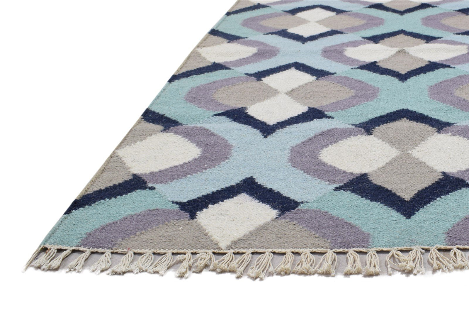 Blue Wool Rug 3' X 5' Modern Dhurrie Moroccan Abstract Small Carpet 