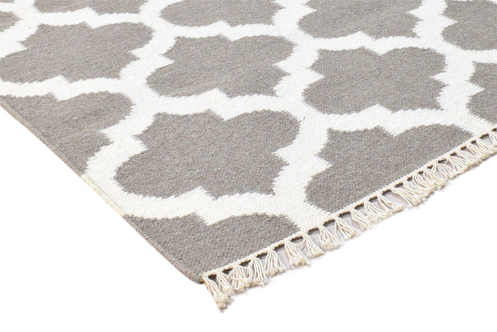 Wool Grey Rug 3' X 5' Modern Dhurrie Moroccan Trellis Small Carpet 