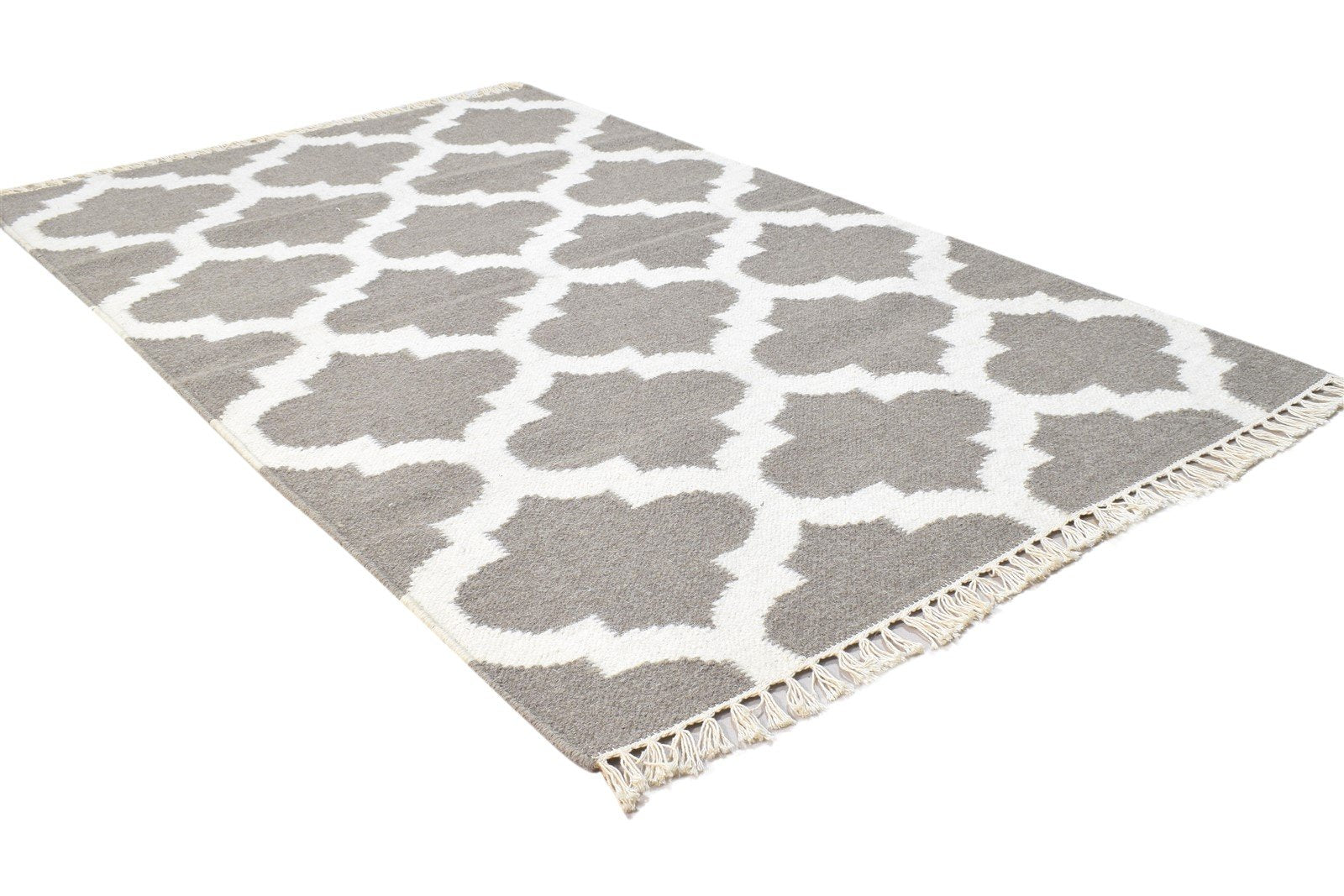 Wool Grey Rug 3' X 5' Modern Dhurrie Moroccan Trellis Small Carpet 