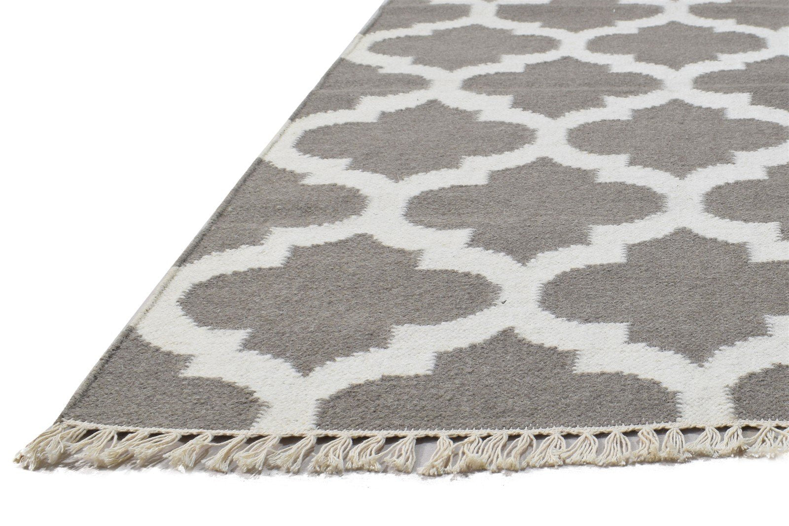 Wool Grey Rug 3' X 5' Modern Dhurrie Moroccan Trellis Small Carpet 