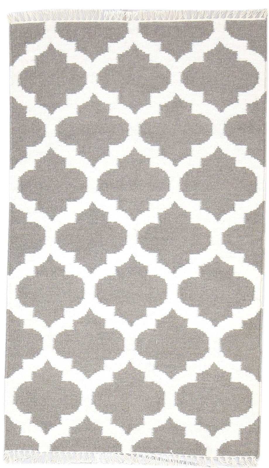 Wool Grey Rug 3' X 5' Modern Dhurrie Moroccan Trellis Small Carpet 