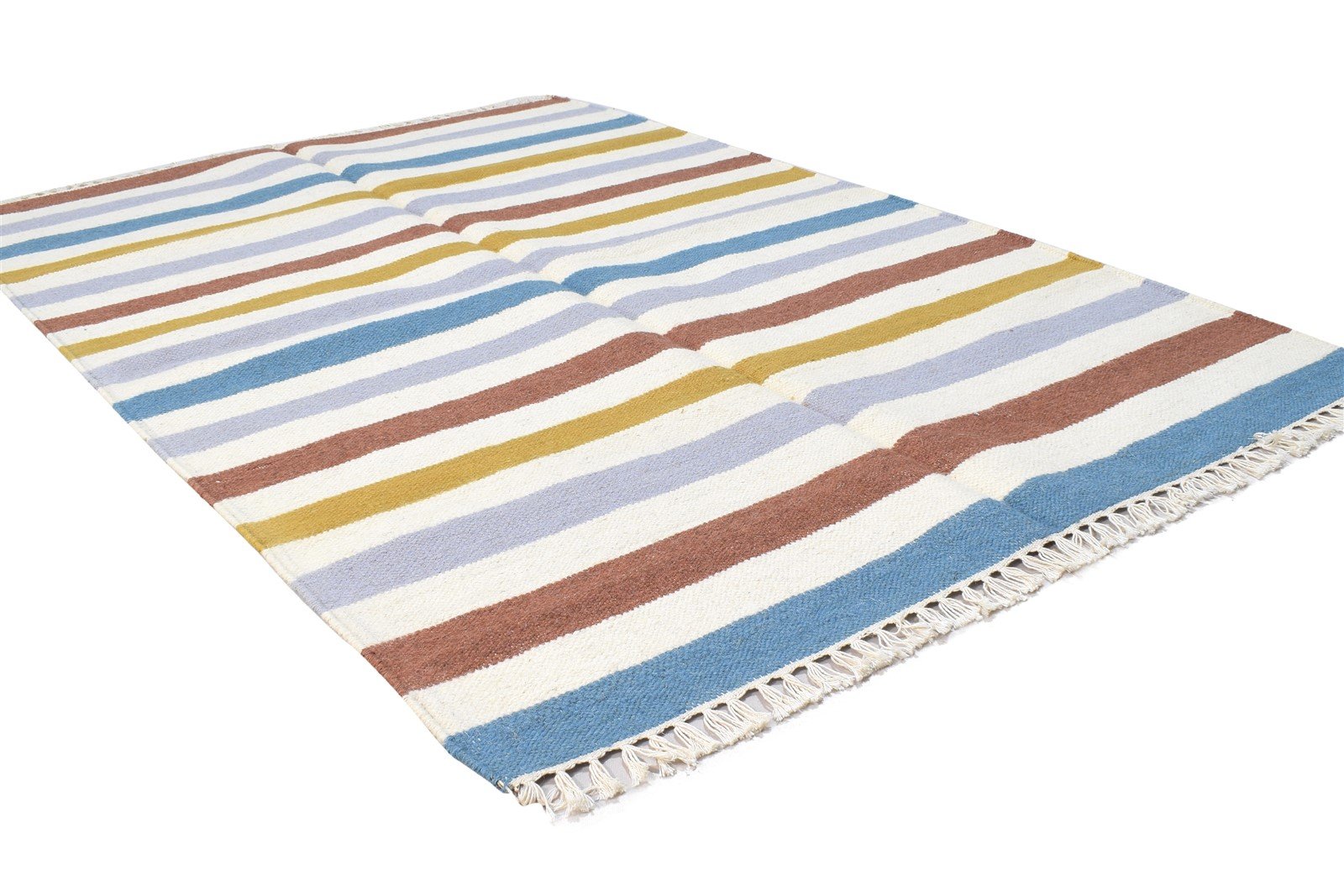 Dhurrie Multi Color Wool Rug 4X5 Modern Scandinavian Striped Room Size Carpet 